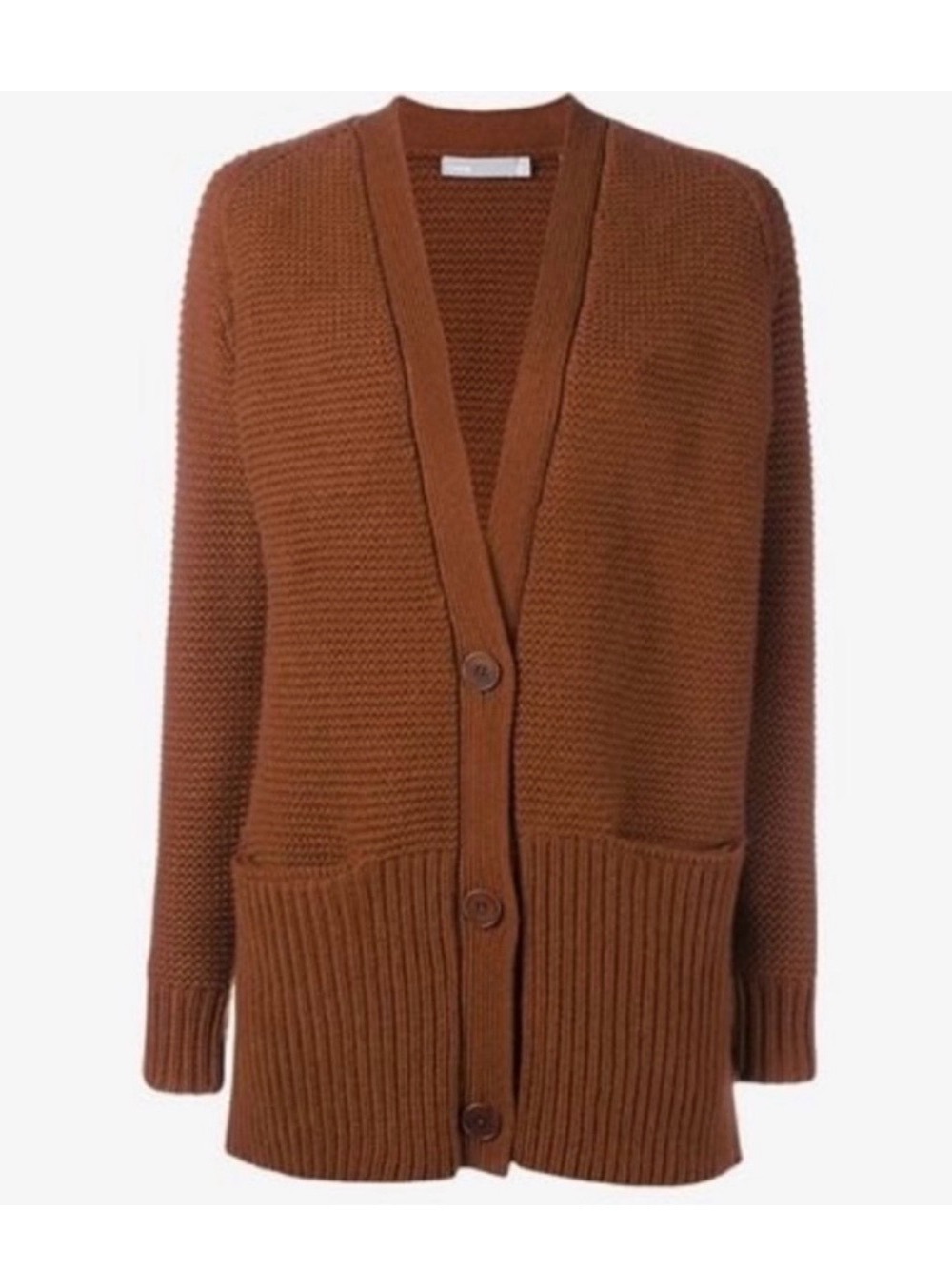 Vince Vee Cardigan Cashmere Wool Chunky Knit Cardigan Sweater - Cinnamon - Small